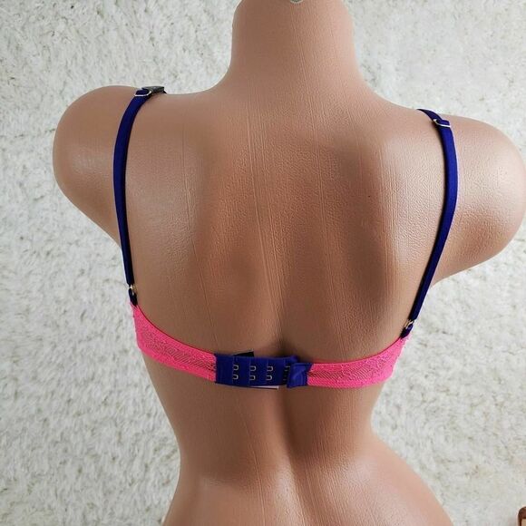 VS 32C Pink Eyelash Lace Bow Unlined Demi Very Sexy Bra - Picture 3 of 4
